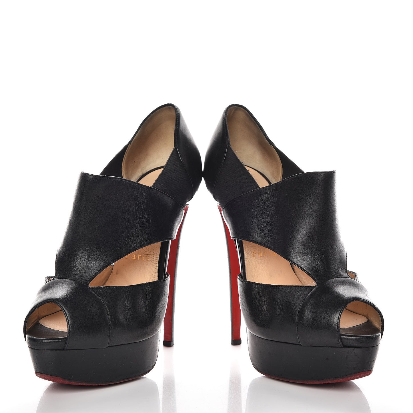 Calfskin Pitou 150 Peep Toe Platform Booties 37 Black