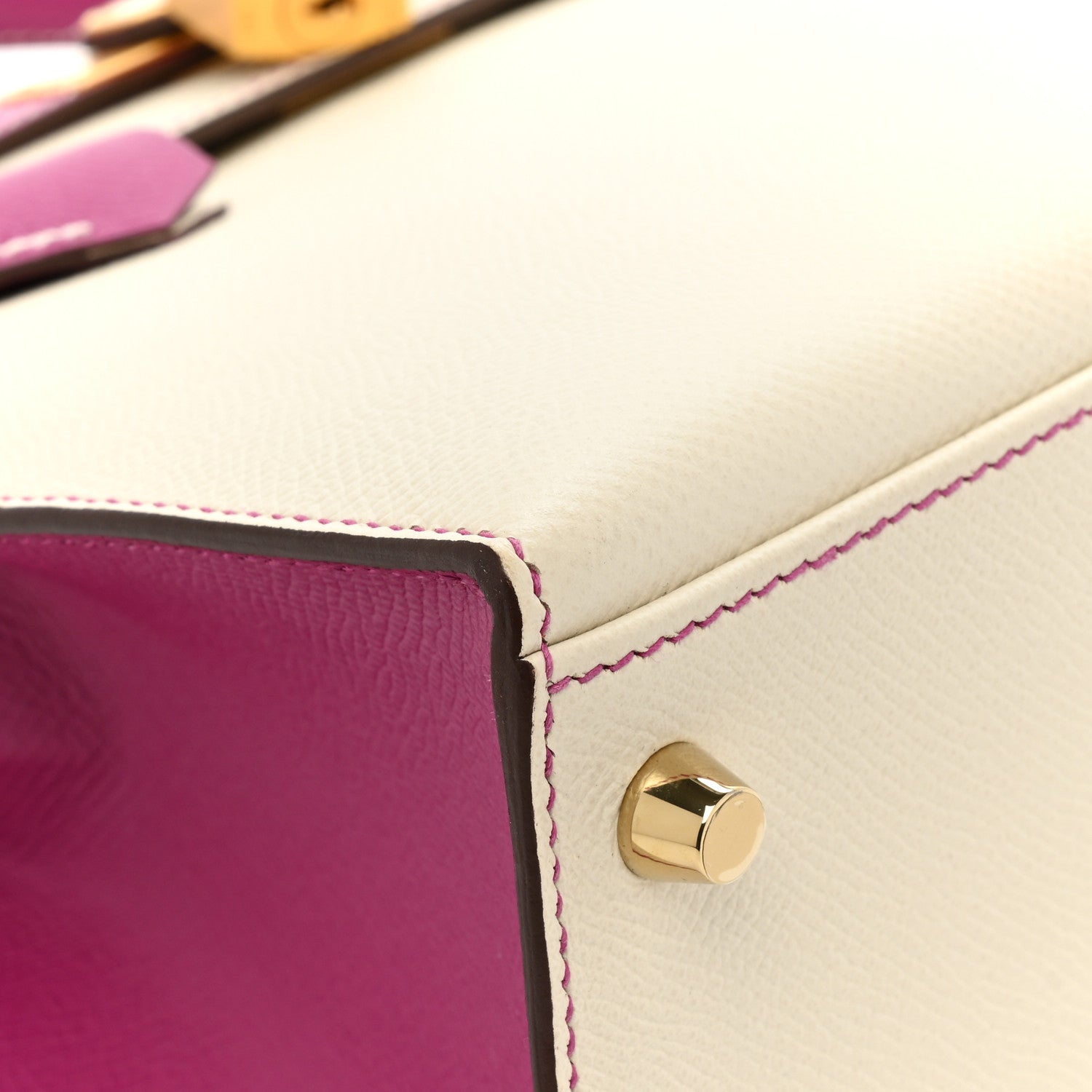 Hermes Epsom Bi-Color Horseshoe Kelly Sellier 28 Craie Rose Pourpre 9 of 13