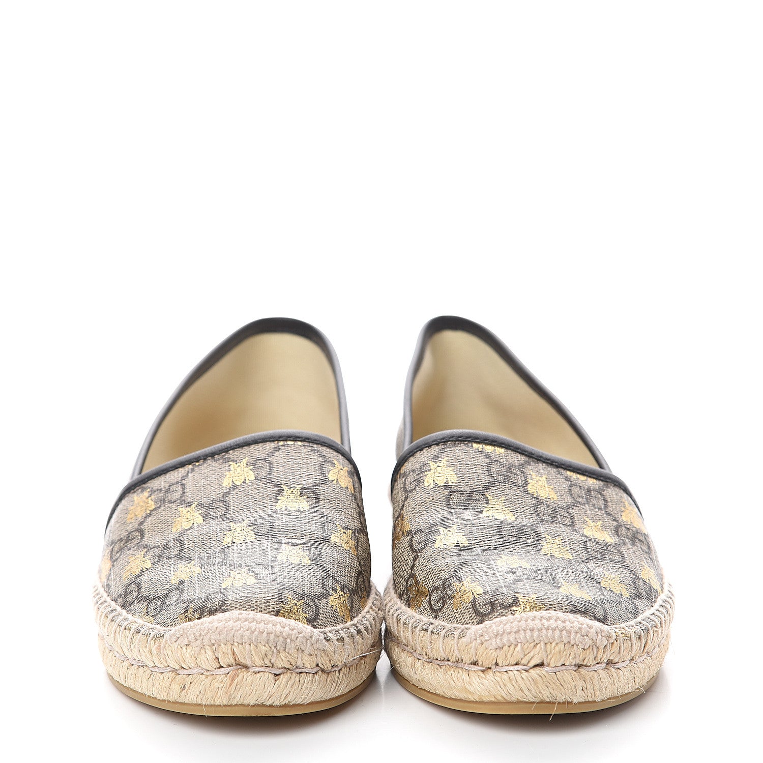 Gucci GG Supreme Monogram Bees Espadrille Flats 38.5 Beige Ebony Oro Black 2 of 7