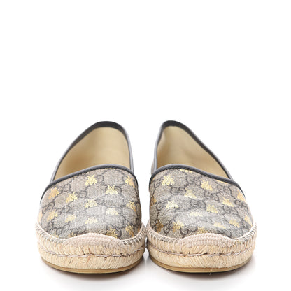 Gucci GG Supreme Monogram Bees Espadrille Flats 38.5 Beige Ebony Oro Black 2 of 7