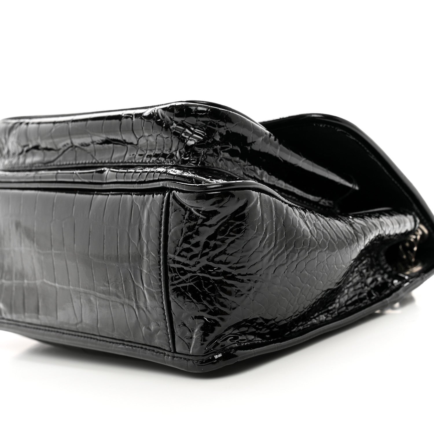 Saint Laurent Patent Crocodile Embossed Lambskin Monogram Medium Niki Chain Satchel Black 10 of 12