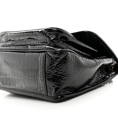 Saint Laurent Patent Crocodile Embossed Lambskin Monogram Medium Niki Chain Satchel Black 10 of 12