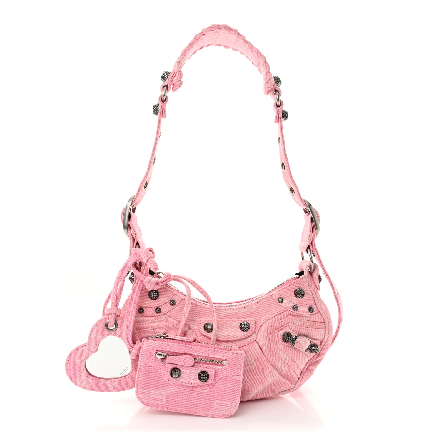 Balenciaga Denim BB Monogram Le Cagole Shoulder Bag XS Pink 3 of 13