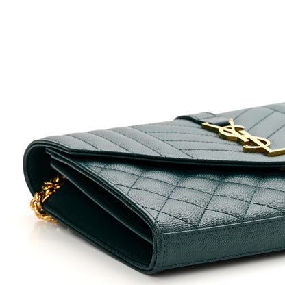 Saint Laurent Grain De Poudre Mixed Matelasse Triquilt Monogram Chain Wallet Sea Turquoise 8 of 9