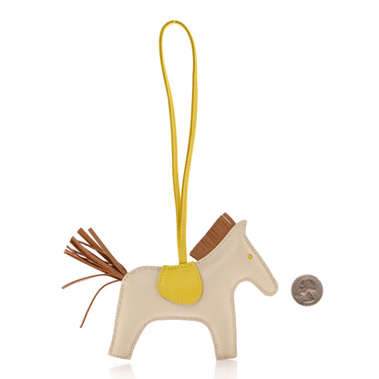 Hermes Milo Lambskin Grigri Rodeo Horse Bag Charm MM Craie Chai Lime 2 of 5