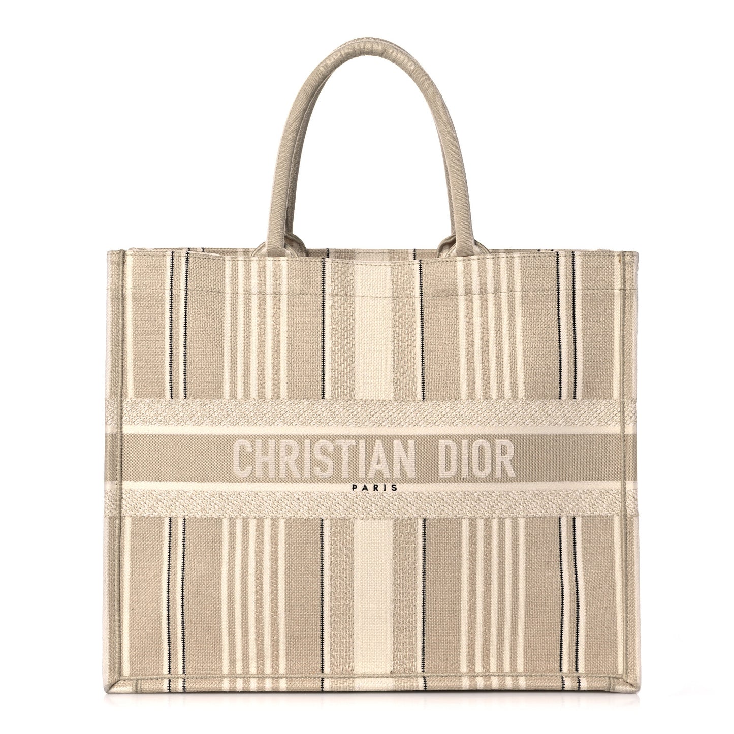 Canvas Embroidered Large Stripes Book Tote Beige