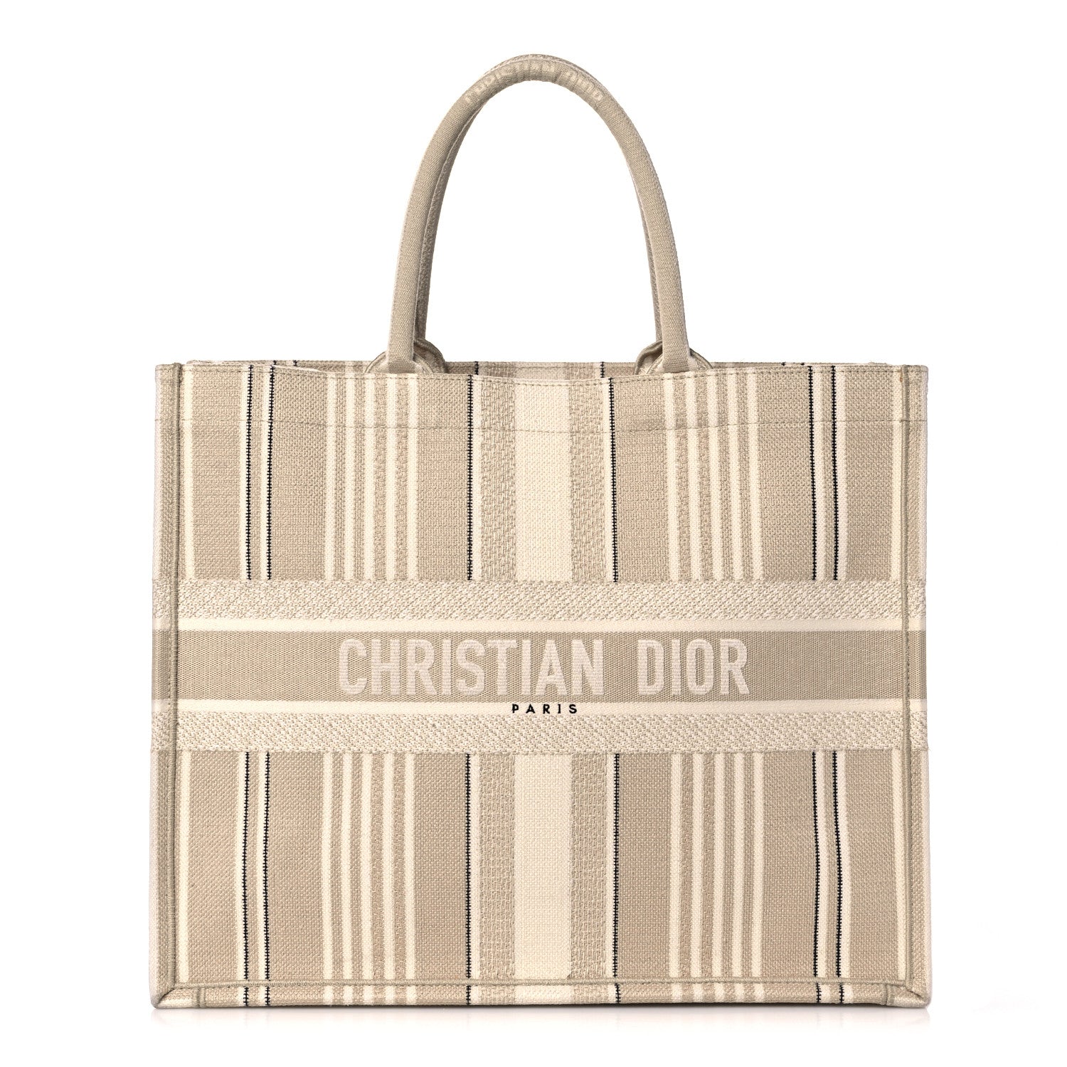 Christian Dior Canvas Embroidered Large Stripes Book Tote Beige 1 of 13