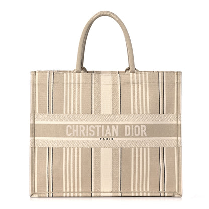 Christian Dior Canvas Embroidered Large Stripes Book Tote Beige 1 of 13
