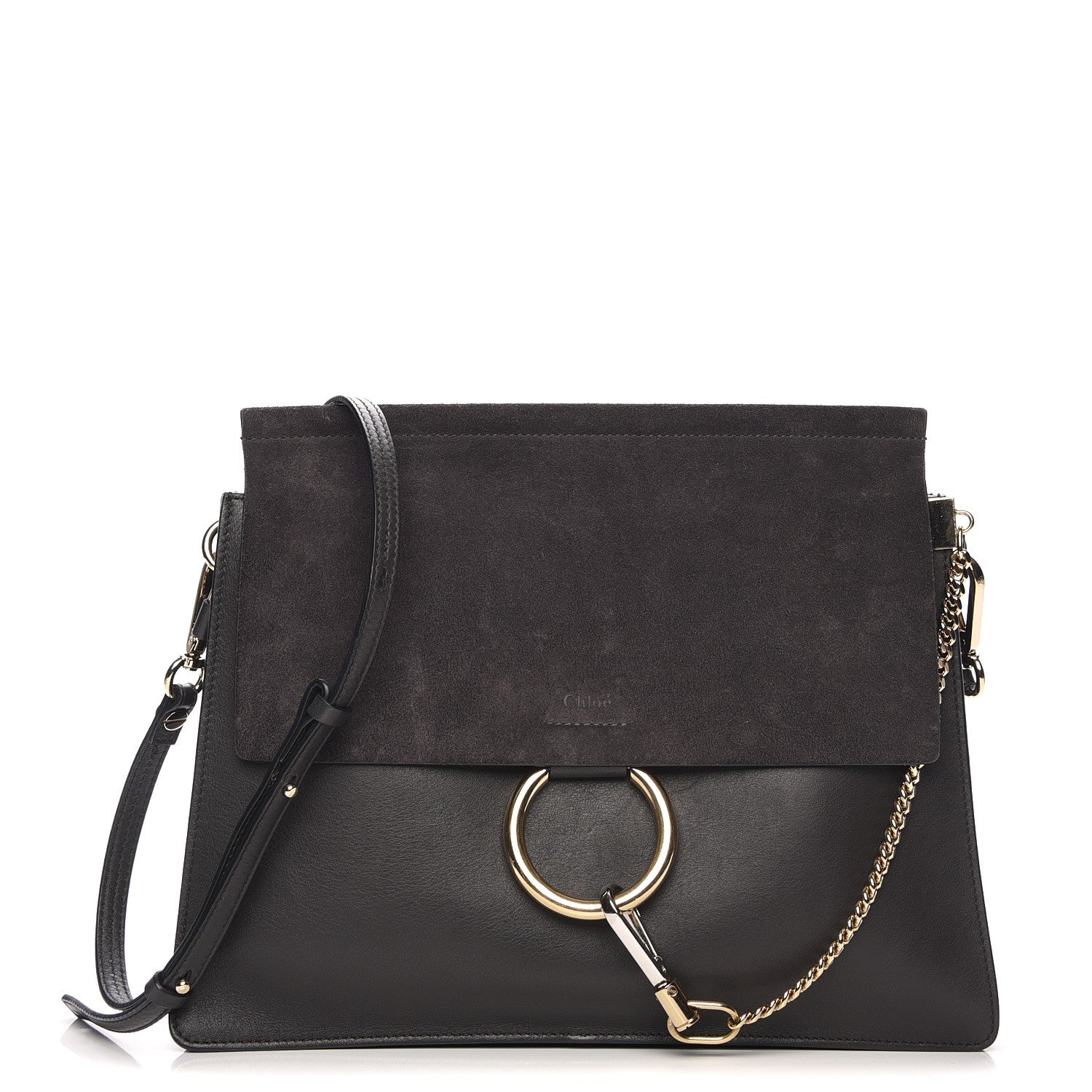 Chloe Calfskin Suede Medium Faye Shoulder Bag Carbon Grey 1 of 7