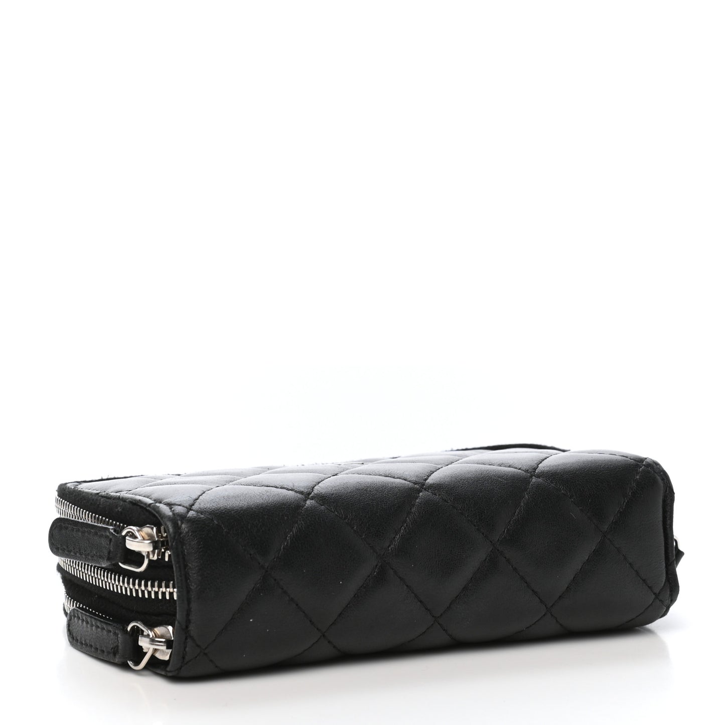 Lambskin Quilted Triple Zip Wallet Black