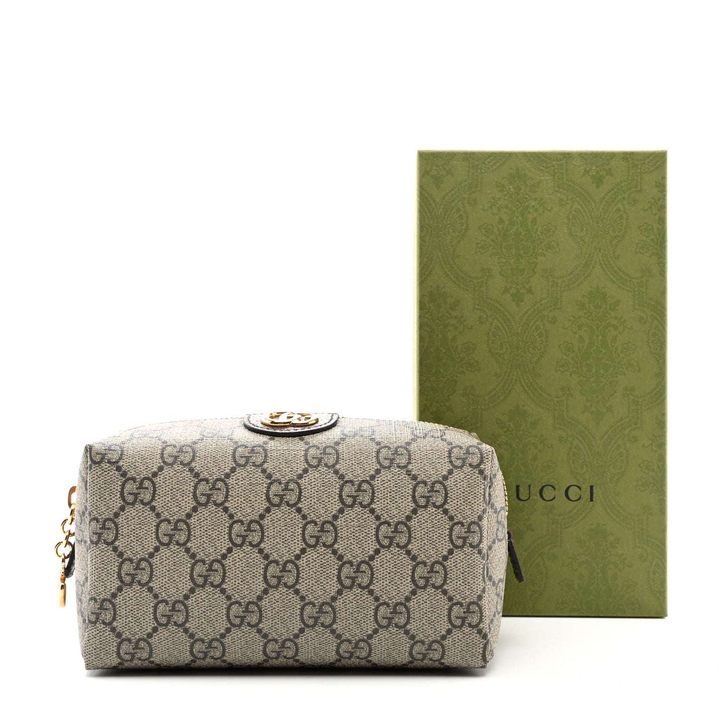 Soft GG Supreme Monogram Calfskin Medium Ophidia Cosmetic Case Beige Ebony New Acero