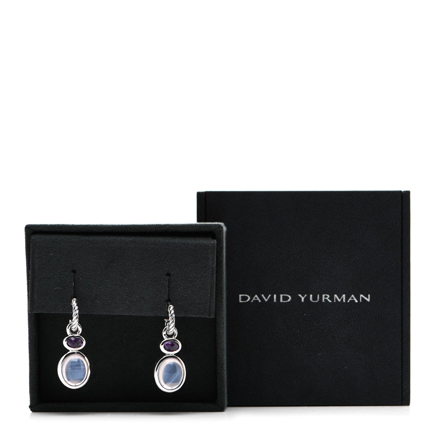 Sterling Silver Moon Quartz Amethyst Cable Drop Earrings