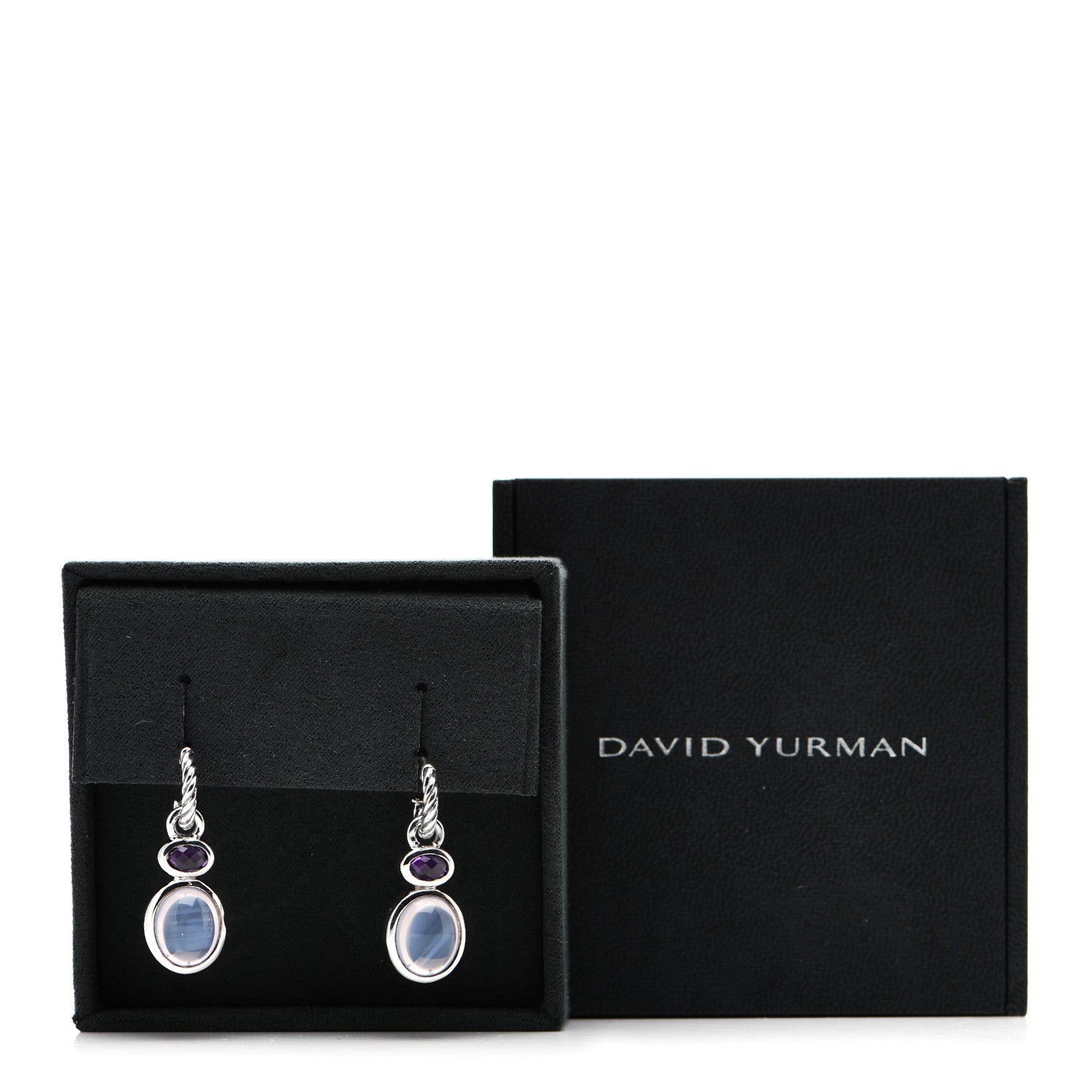 David Yurman Sterling Silver Moon Quartz Amethyst Cable Drop Earrings 6 of 6