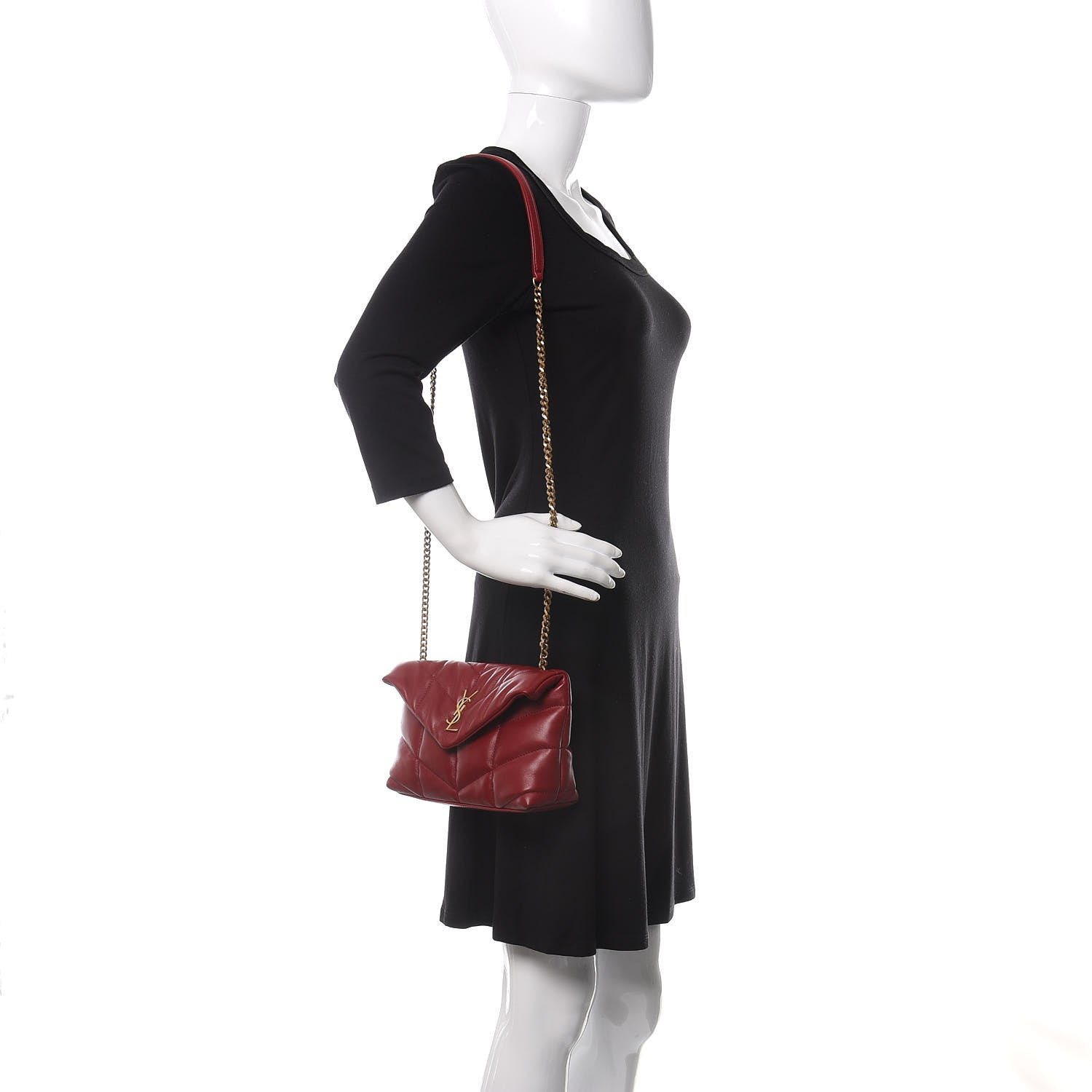 Saint Laurent Lambskin Quilted Toy Loulou Puffer Monogram Chain Satchel Red 2 of 12