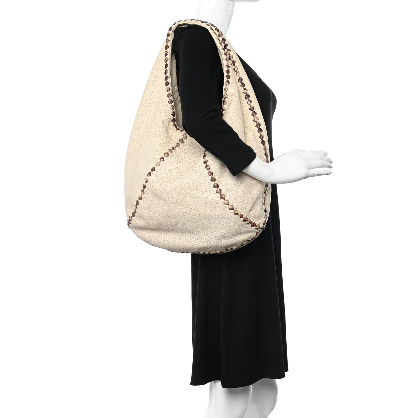 Cervo Deerskin Perforated Pekary Hobo Cream