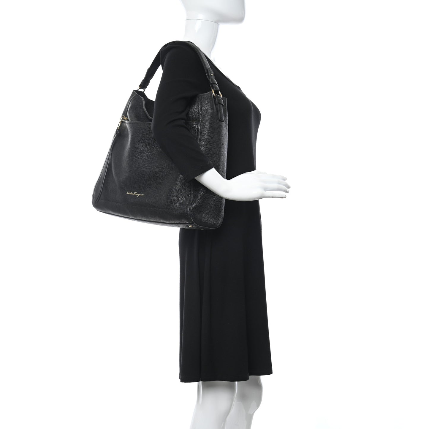 Grained Calfskin Ally Hobo Black