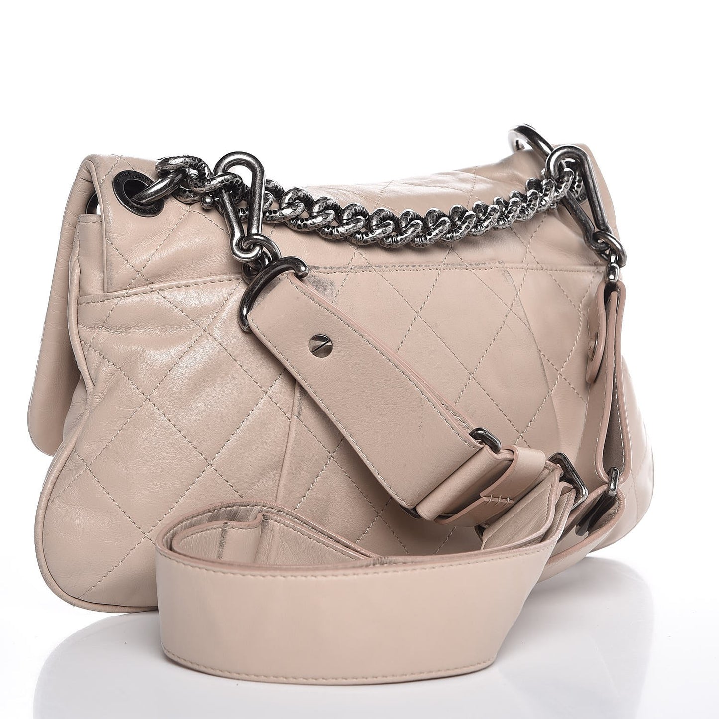 Calfskin Coco Pleats Messenger Flap Beige