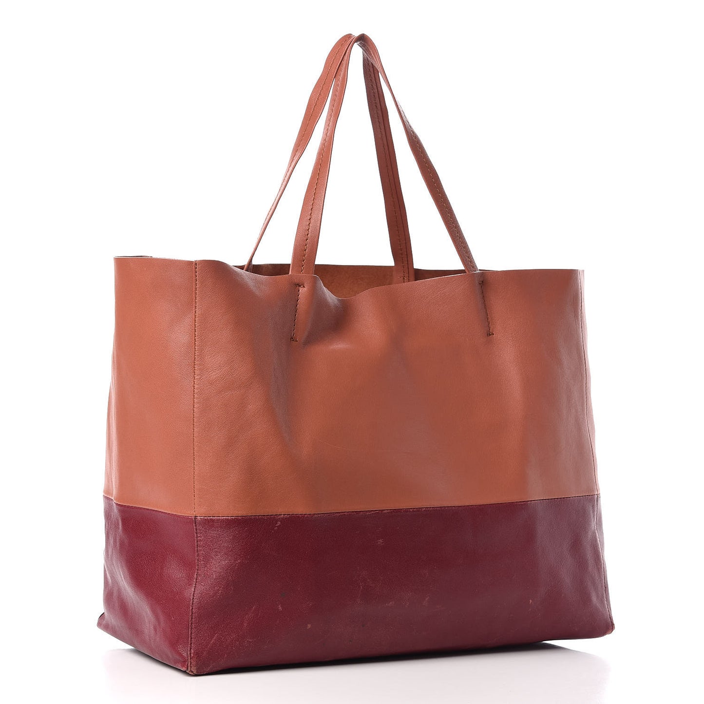 Lambskin Horizontal Bi-Color Cabas Peach Rust