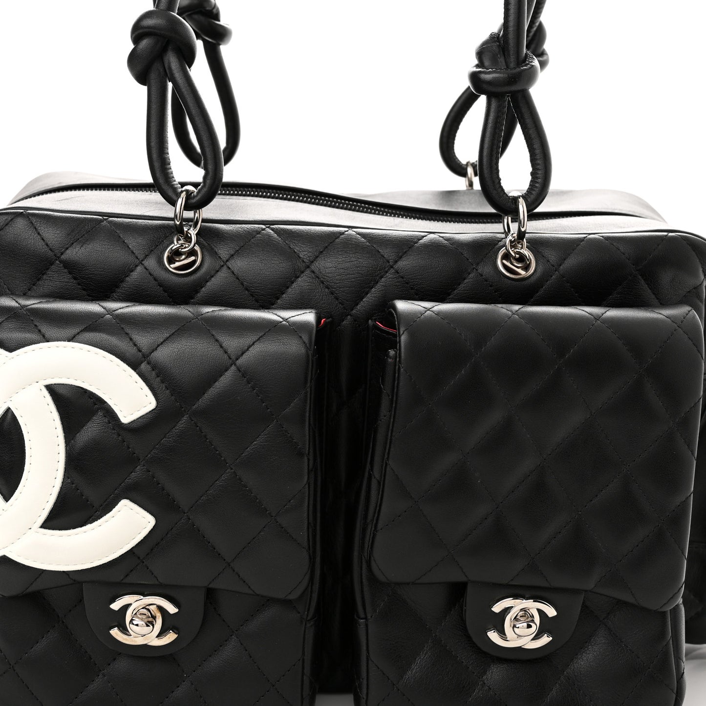 Calfskin Quilted Large Cambon Multipocket Reporter Black