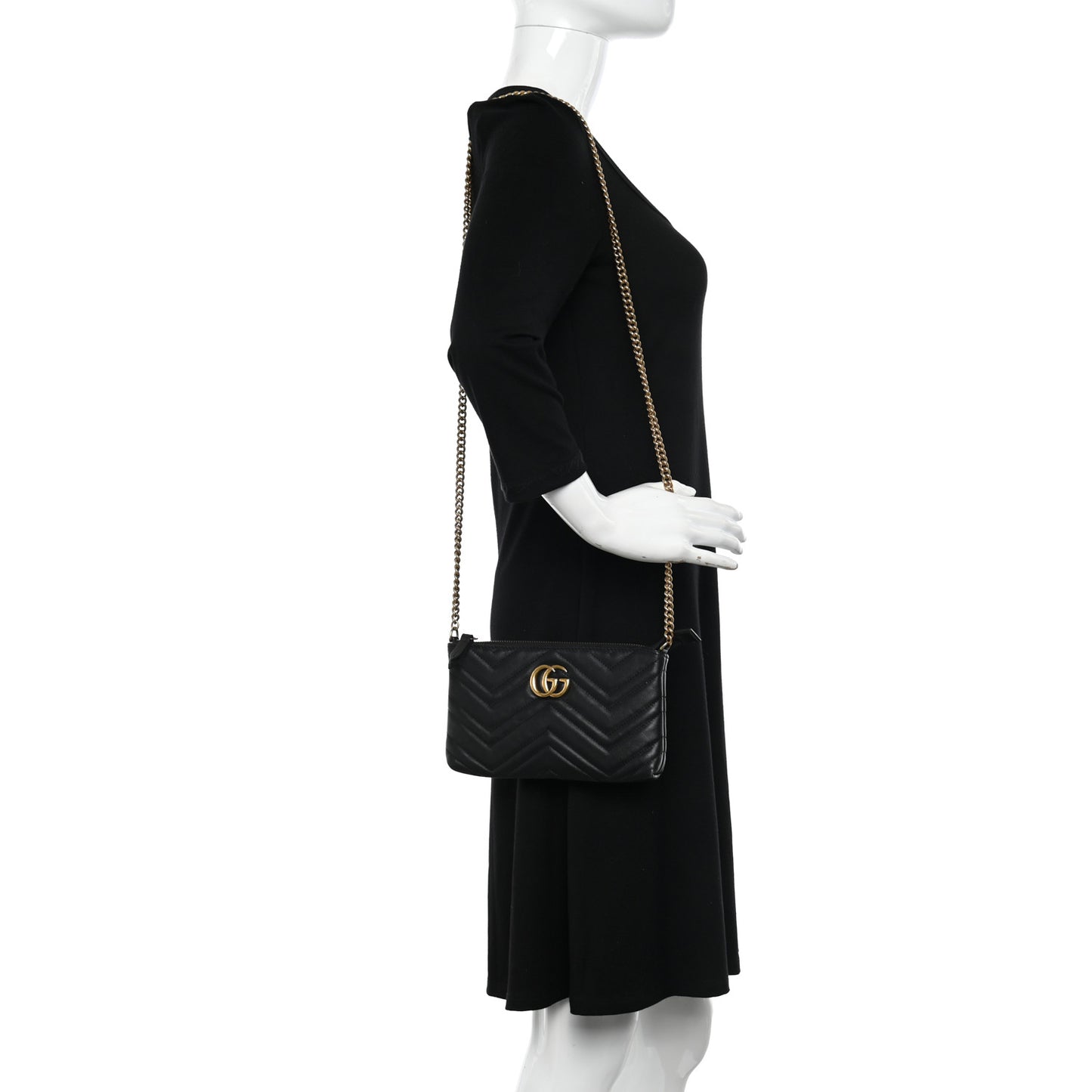 Calfskin Matelasse Mini GG Marmont Chain Bag Black