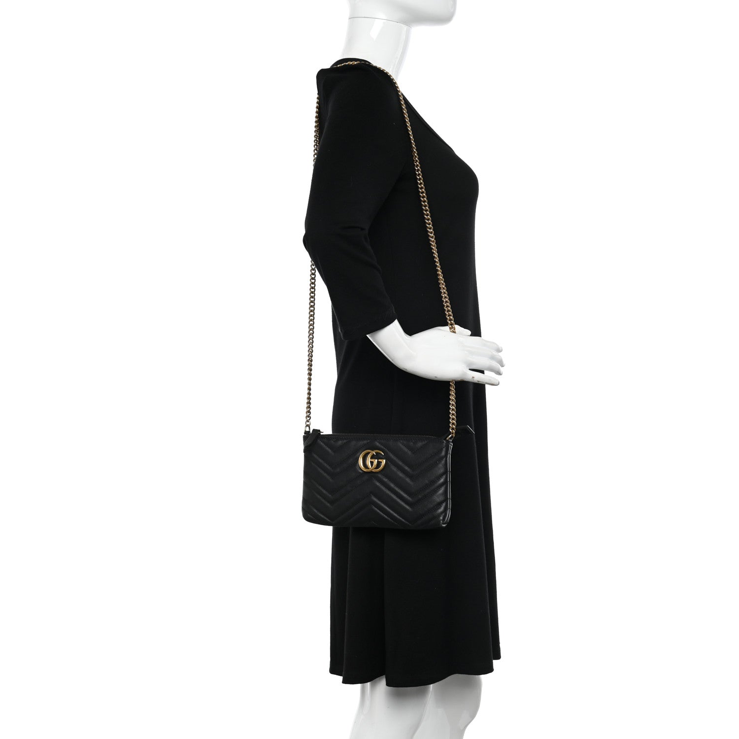 Gucci Calfskin Matelasse Mini GG Marmont Chain Bag Black 2 of 11