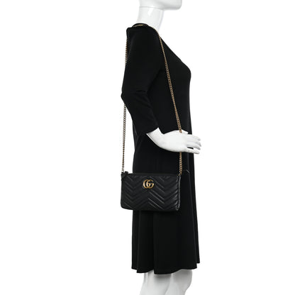 Gucci Calfskin Matelasse Mini GG Marmont Chain Bag Black 2 of 11