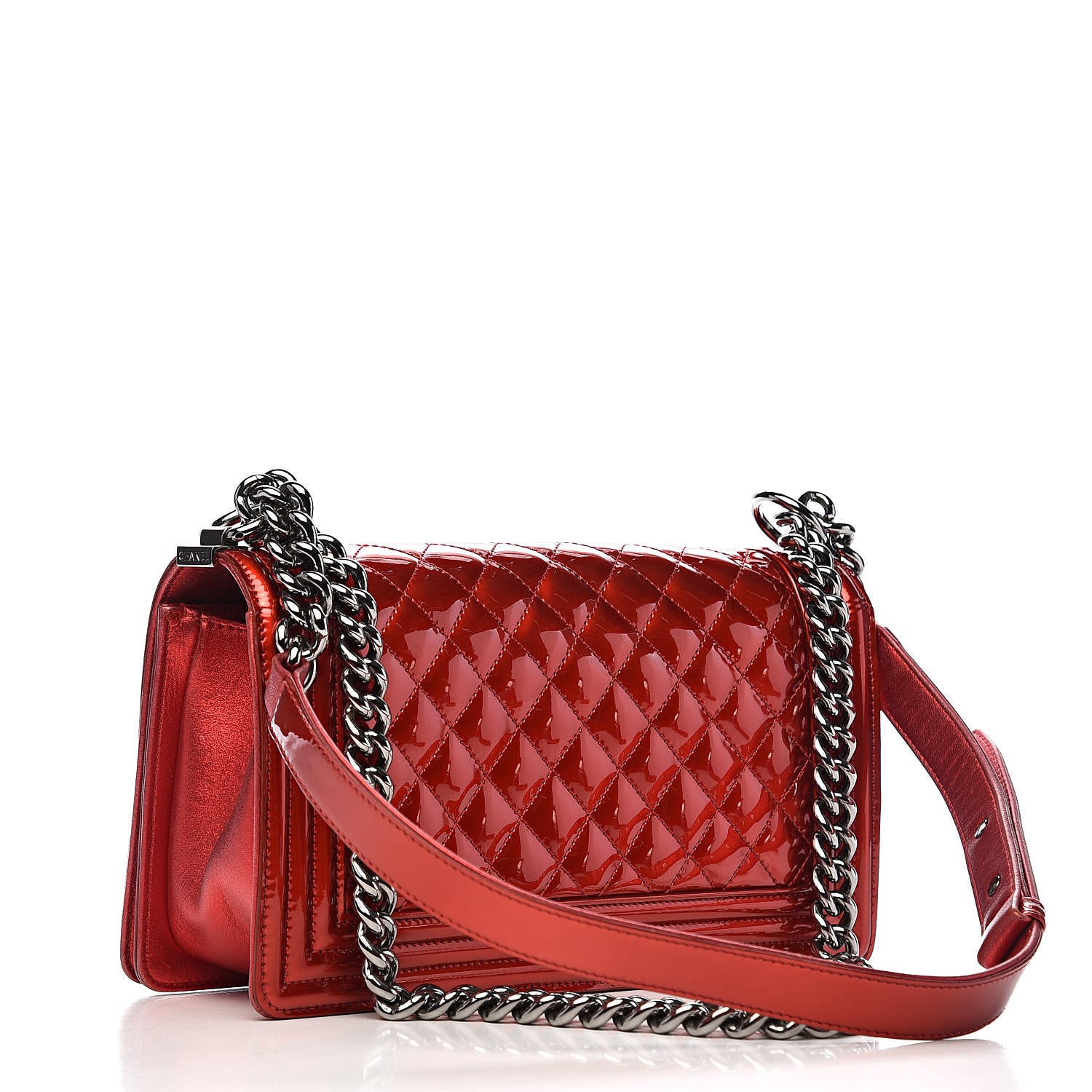 Chanel Metallic Patent Calfskin Quilted Medium Boy Flap Red 3 of 17