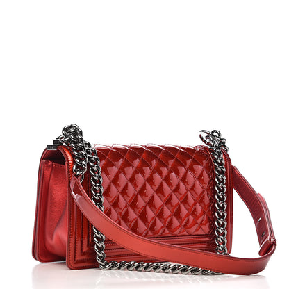 Chanel Metallic Patent Calfskin Quilted Medium Boy Flap Red 3 of 17