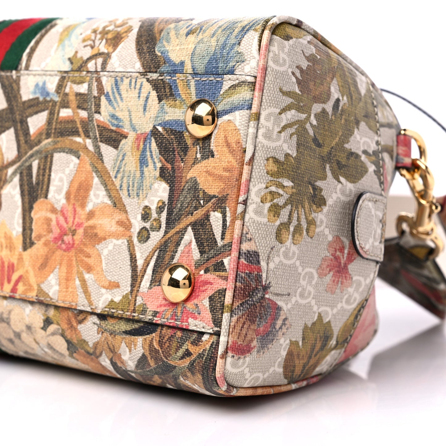 GG Supreme Monogram Water Flora Web Medium Ophidia Top Handle Bowler Bag Beige White Multicolor
