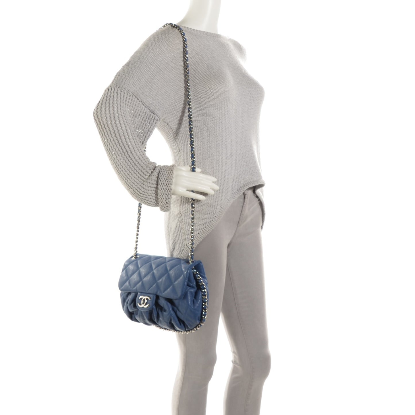Washed Lambskin Medium Chain Around Messenger Blue