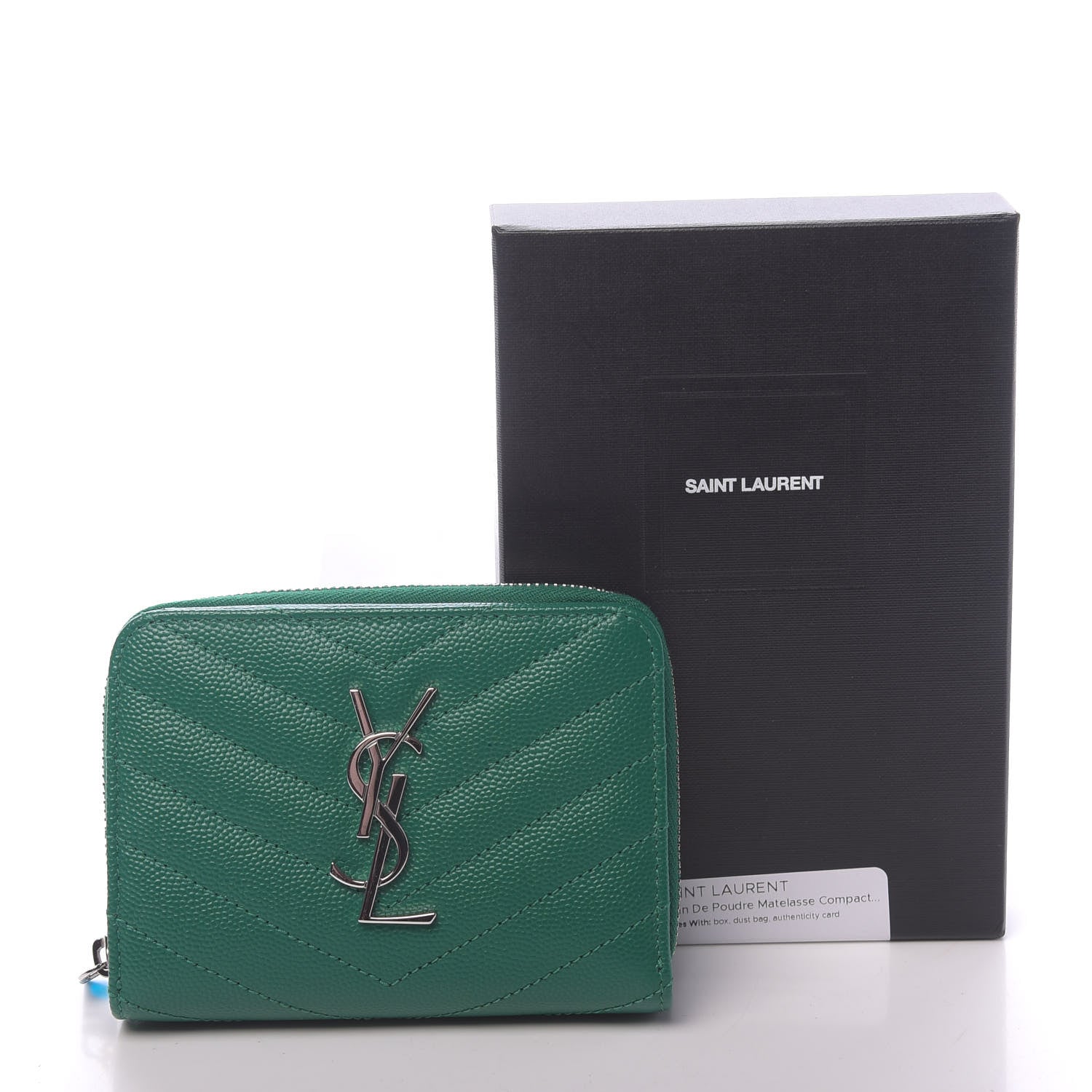 Saint Laurent Grain De Poudre Matelasse Compact Zip Around Wallet Malachite Green 8 of 8