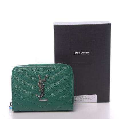 Saint Laurent Grain De Poudre Matelasse Compact Zip Around Wallet Malachite Green 8 of 8