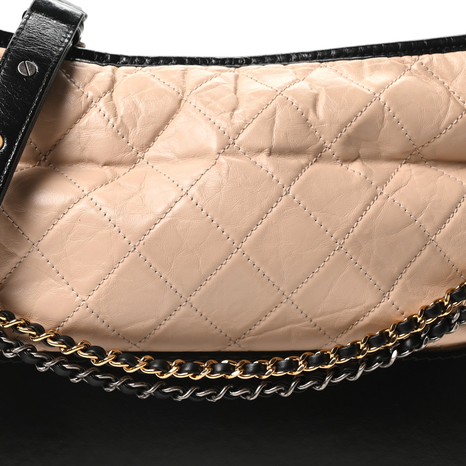 Chanel Aged Calfskin Quilted Medium Gabrielle Hobo Beige Black 8 of 10