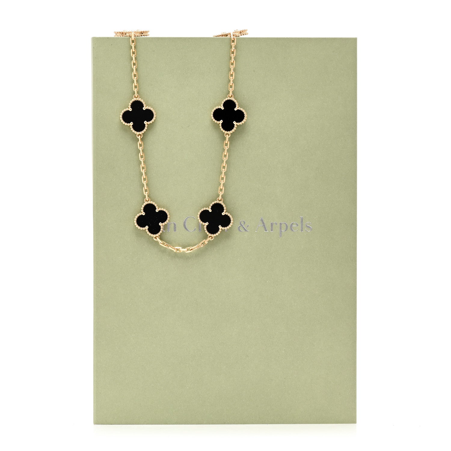 Van Cleef & Arpels 18K Yellow Gold Black Onyx 10 Motifs Vintage Alhambra Necklace 6 of 6