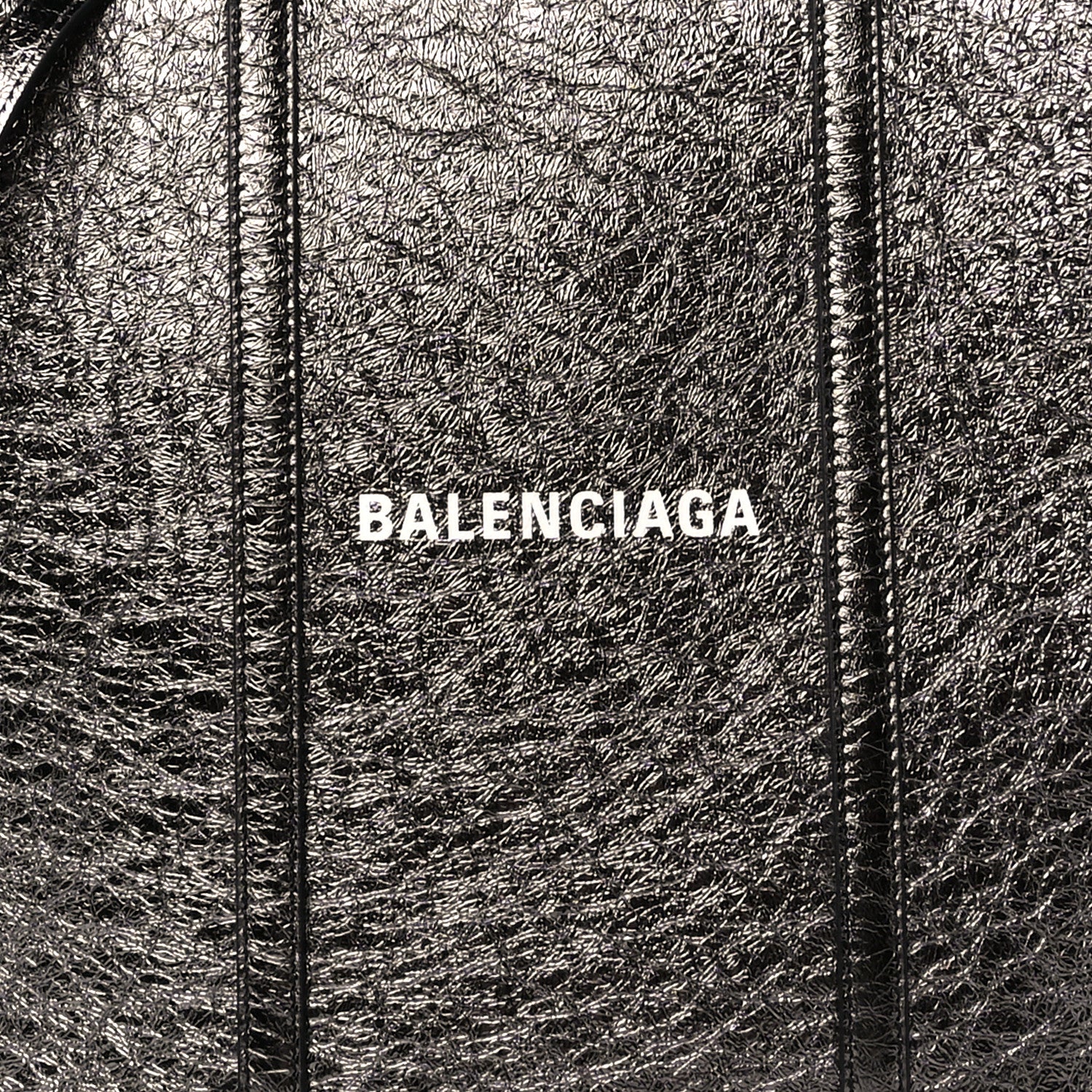 Balenciaga Metallic Textured Calfskin Logo Everyday Tote Black 8 of 10