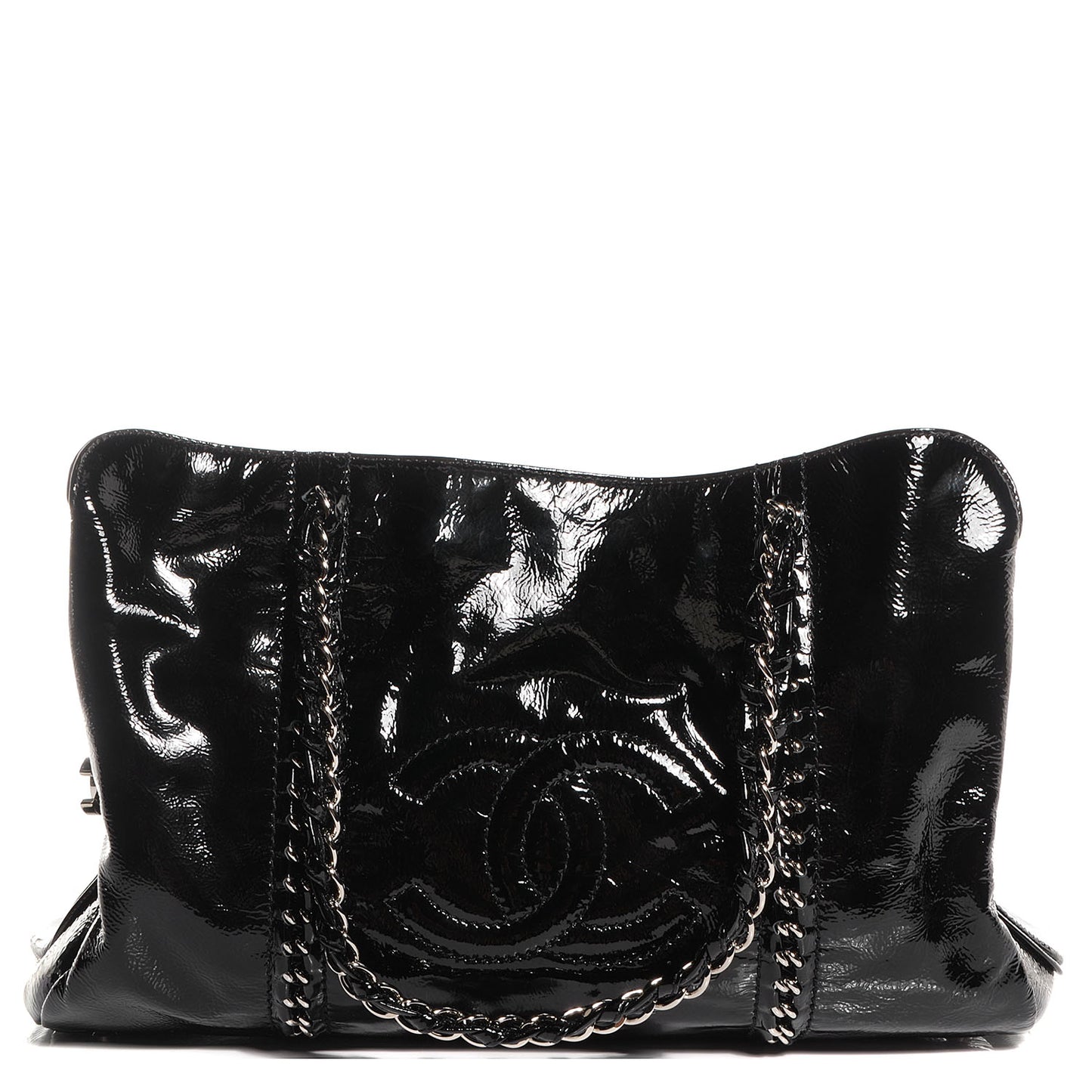 Patent Calfskin Large Luxe Ligne Tote Black