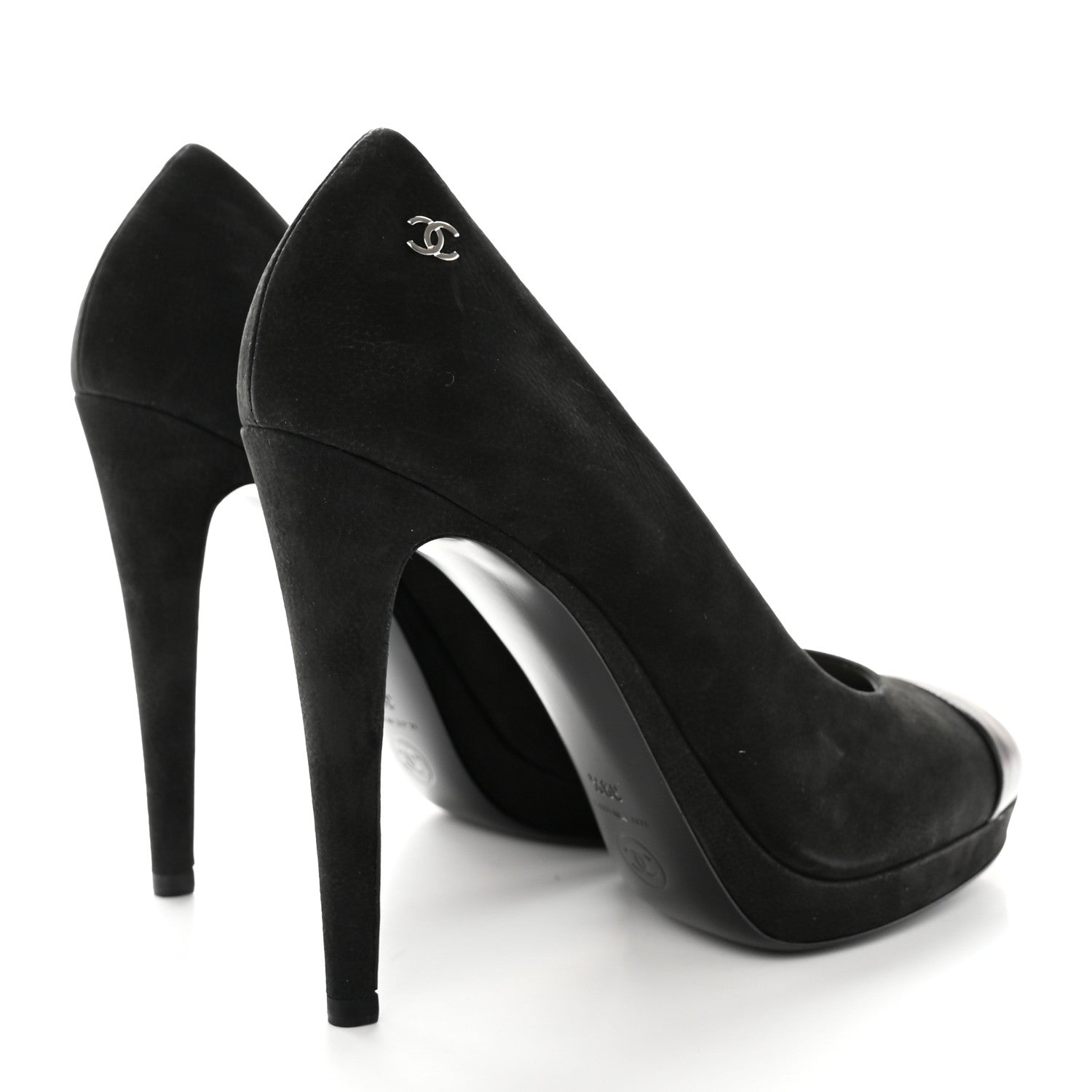 Chanel Suede Calfskin Cap Toe CC Pumps 39.5 Black 4 of 10