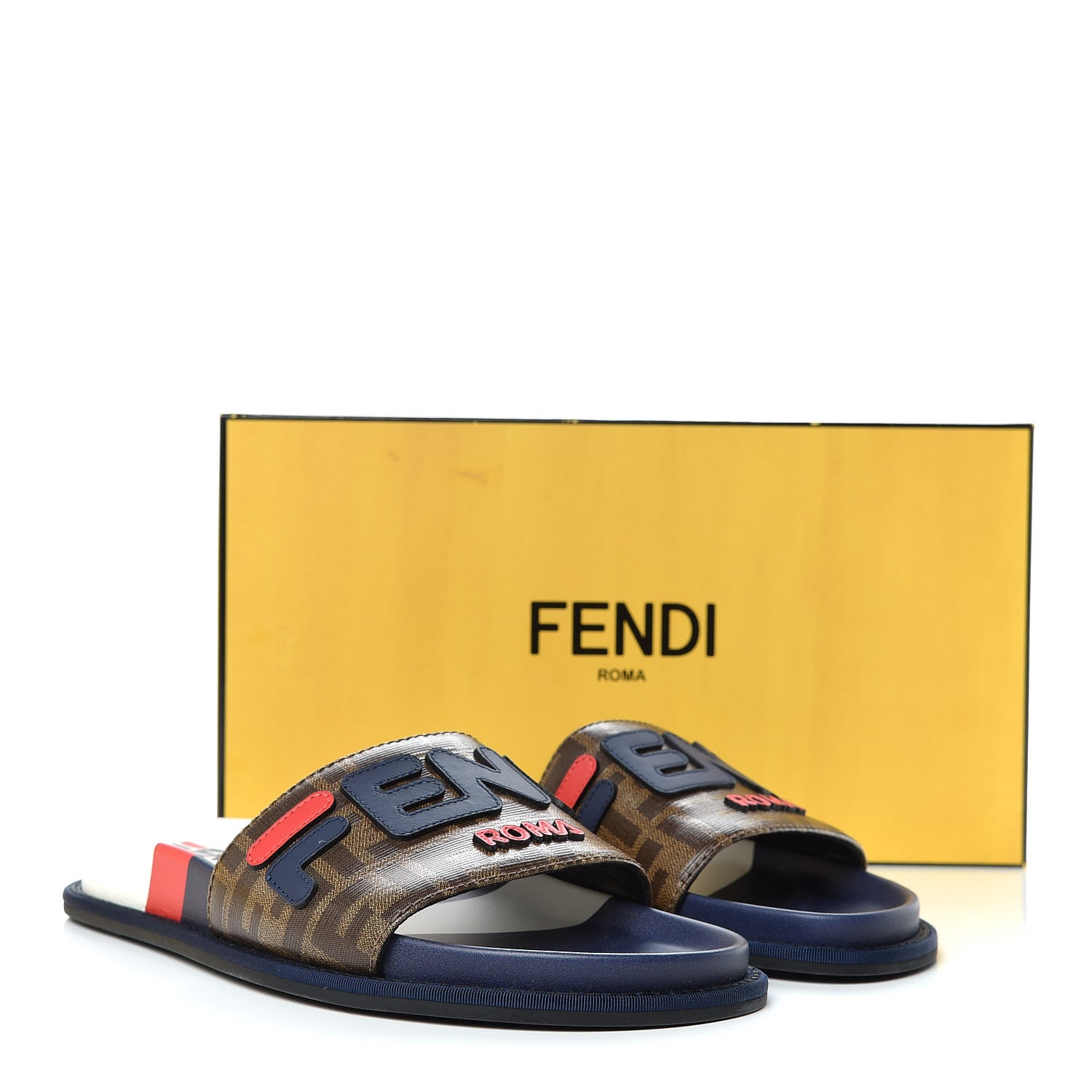 Fendi X FILA Glazed Fabric Calfskin FF 1974 Mania Slide Sandals 40 Mogano Panna Blueberry Caipiroska 9 of 9