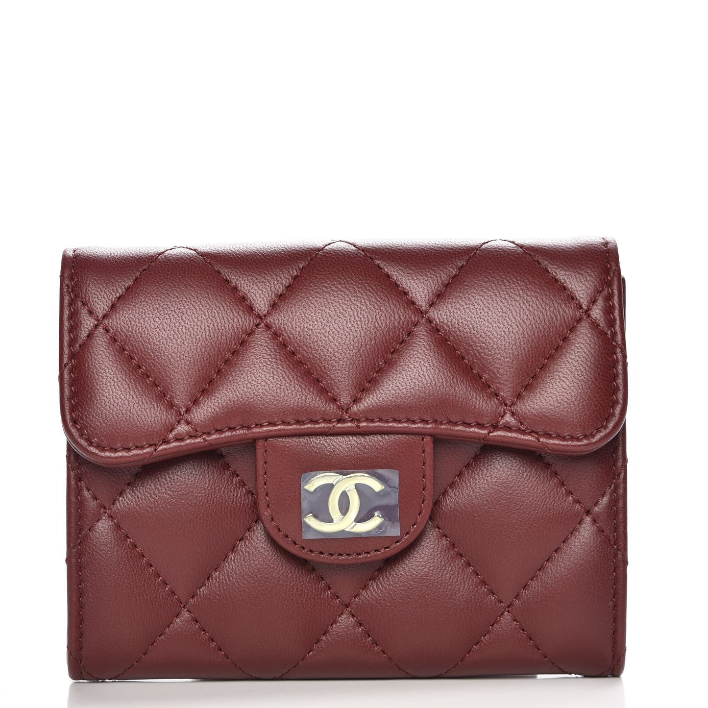 Lambskin Quilted Card Holder Dark Red