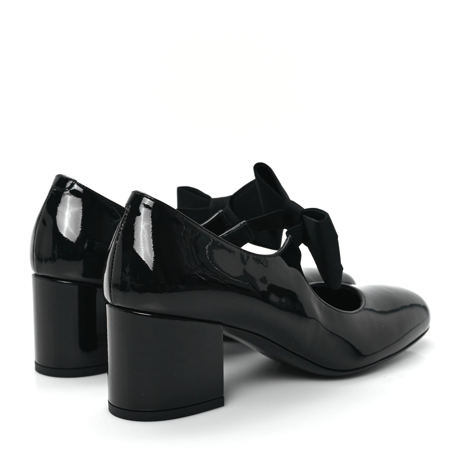Patent Calfskin Grosgrain CC Mary Jane Pumps 38.5 Black