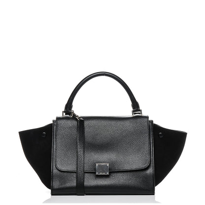 Celine Drummed Calfskin Suede Small Trapeze Black 1 of 6