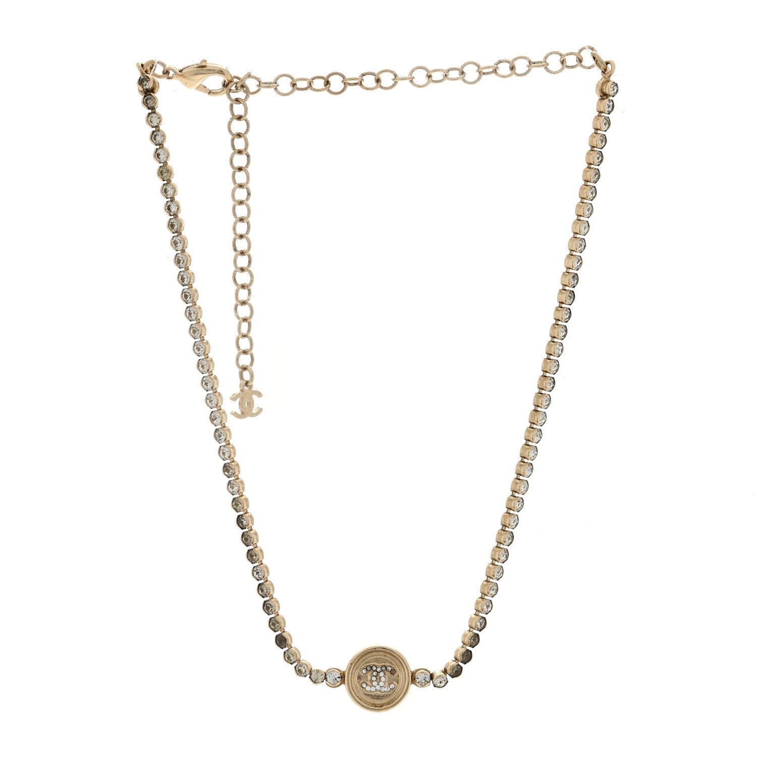 Chanel Crystal CC Chain Short Necklace Gold 3 of 6