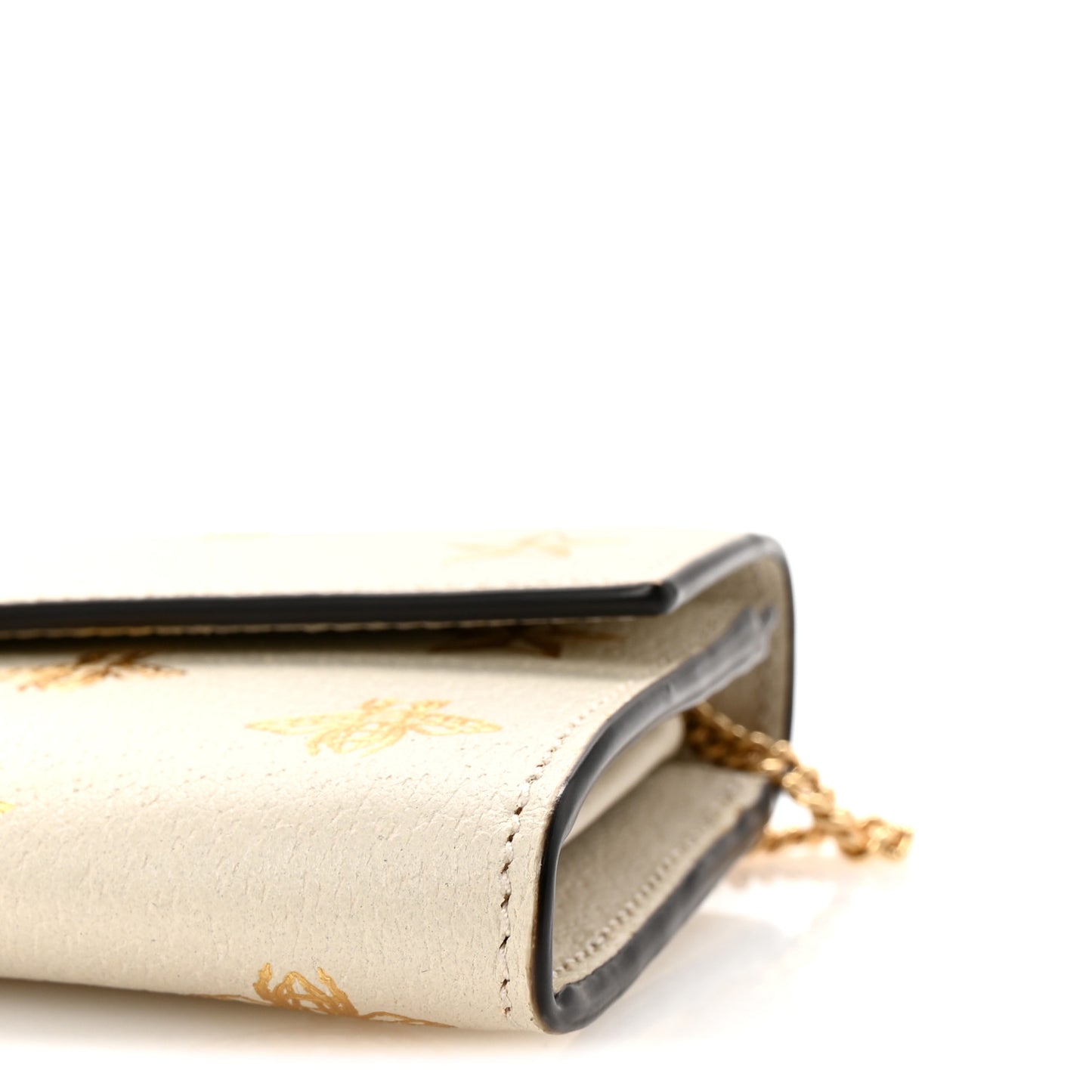 Grained Calfskin Bee Star Continental Chain Wallet White