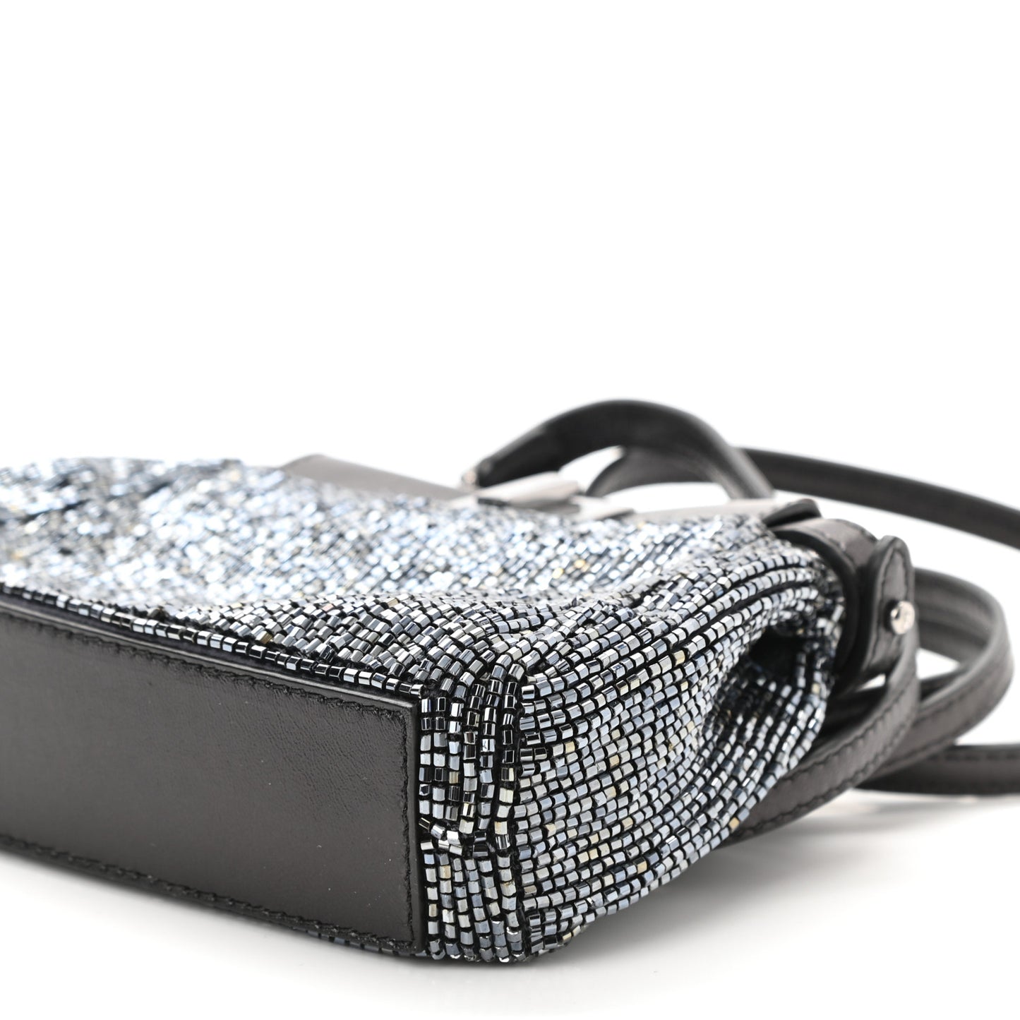 Laminated Goatskin Beaded Micro Peekaboo Iconic Satchel Canna di Fucile Black