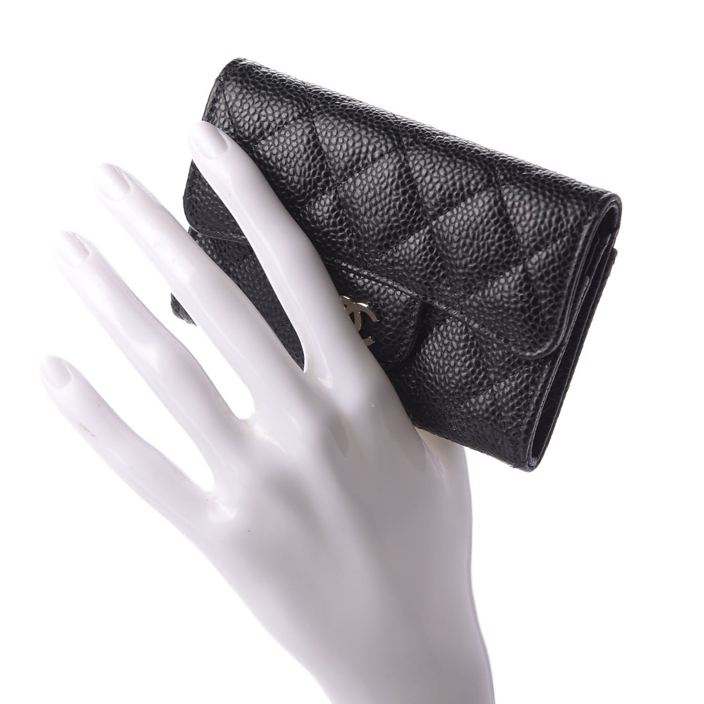Caviar Quilted Flap Card Holder Black