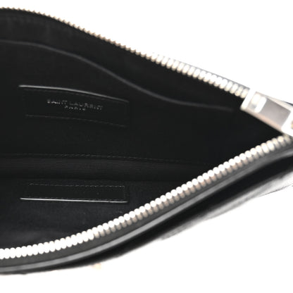 Saint Laurent Grain De Poudre Chevron Monogram Large Bill Pouch Black 5 of 7