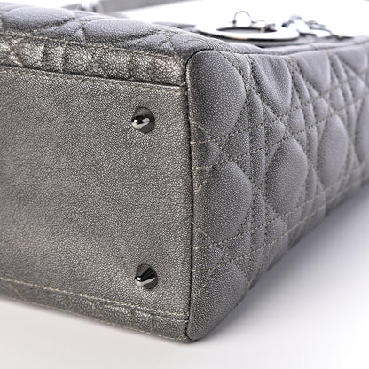 Christian Dior Metallic Lambskin Cannage Medium Lady Dior Gunmetal 15 of 15