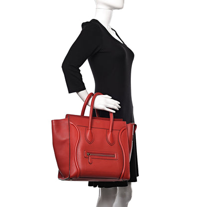 Celine Drummed Calfskin Mini Luggage Coquelicot 2 of 9