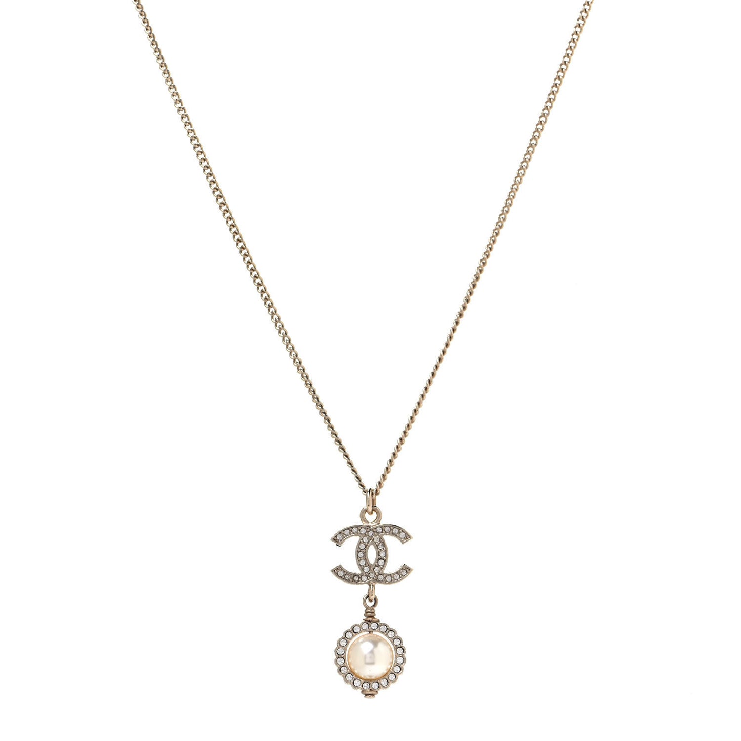 Crystal Pearl CC Lace Camellia Necklace Gold