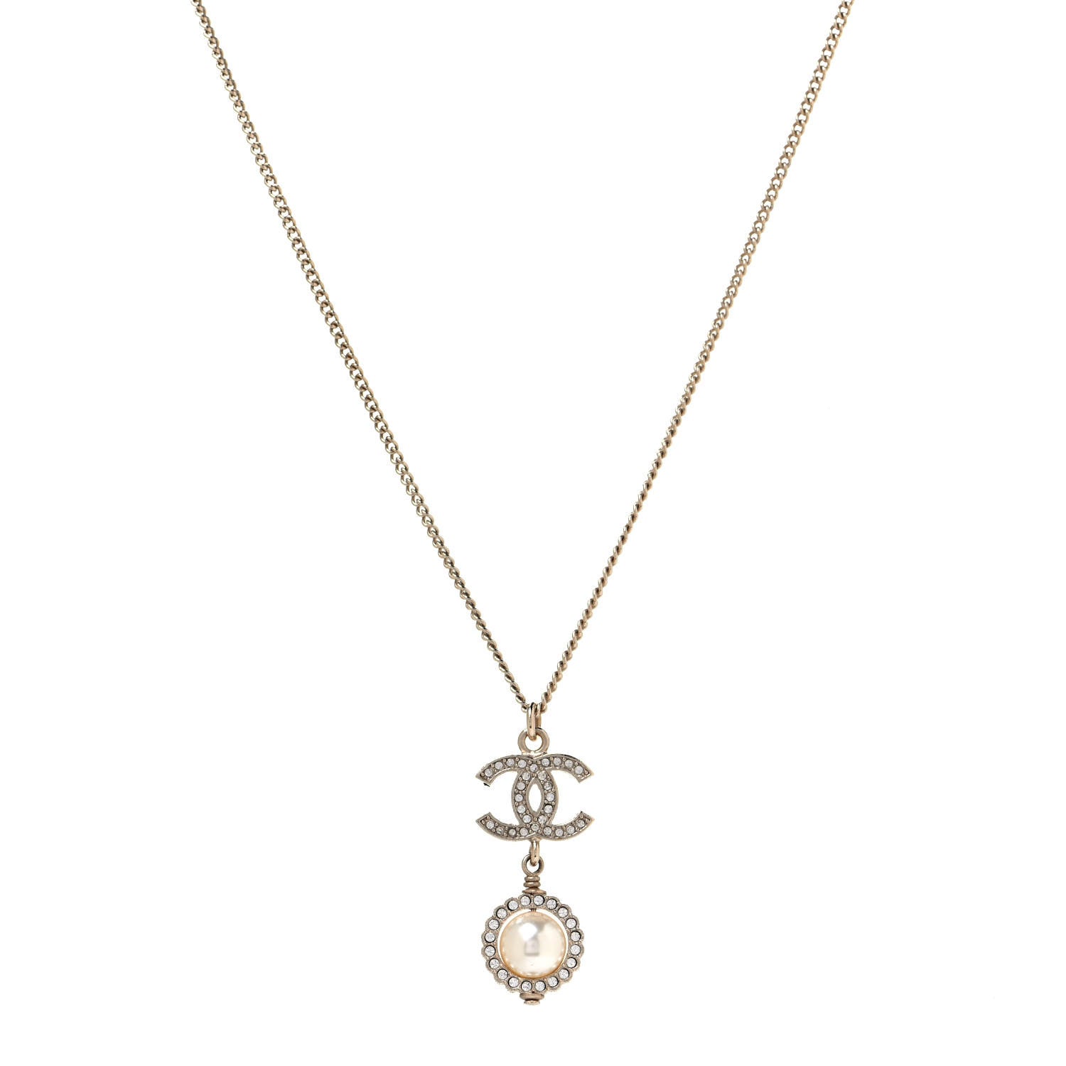 Chanel Crystal Pearl CC Lace Camellia Necklace Gold 1 of 4